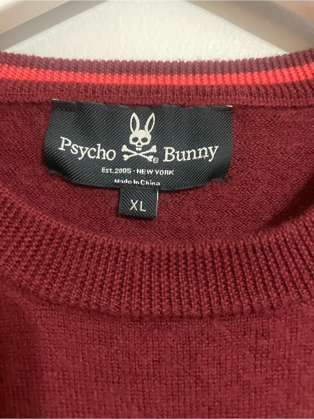 RARE Psycho Bunny Men's Logo Burgundy Merino Wool Crewneck Sweater